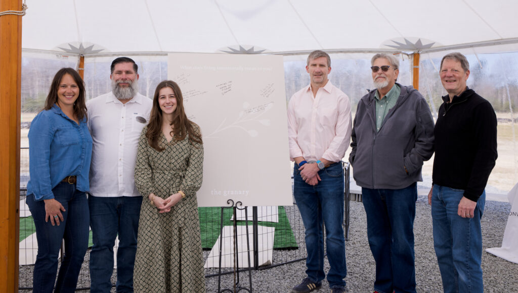 The Convergence Communities team is joined by the mayor and council members gather to write what "living intentionally" means to them. From L to R: Mariah Underhill (Convergence - VP of Development) Councilman Edler, Elizabeth Oxley (Convergence - Marketing Director), Colby Cox (Convergence - CEO/Founder), Mayor Collier, Councilman Higgs